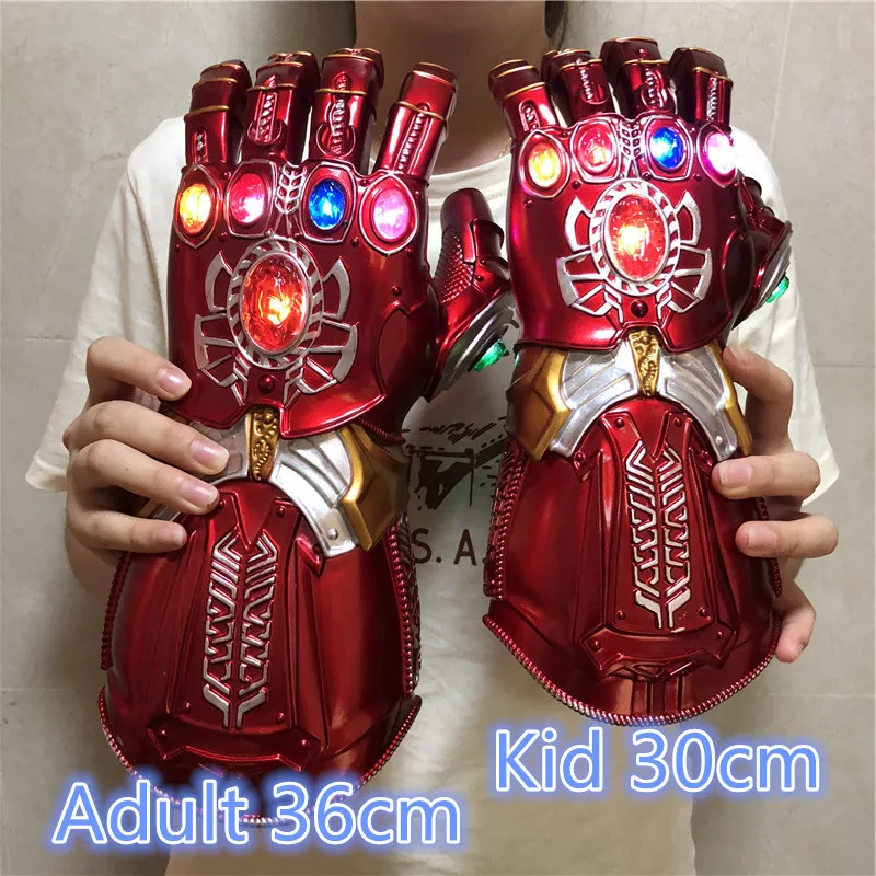

1:1 Avengers Infinity War LED Light Cosplay Gloves Iron Man Red Ver. Thanos Infinity Gauntlet Gloves Cosplay Accessories Kids