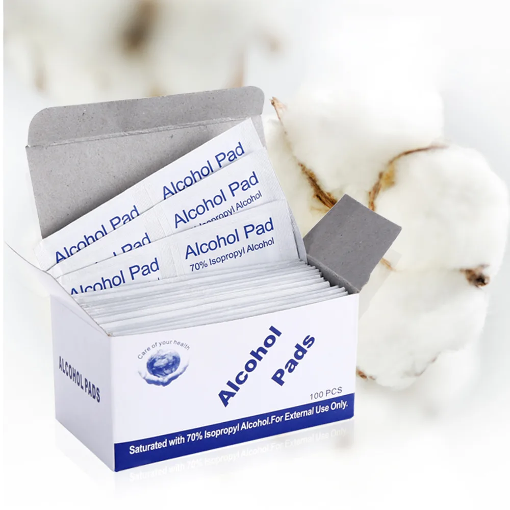 

100 Pcs/ Box Alcohol Wipe Pad Nail Art Medical Swab Sachet Antibacterial Tool Cleanser Remover First Aid Kits