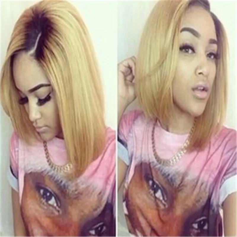 

12inch new good quality synthetic striaght hair short bob wigs synthetic short ombre golden natural hair wigs for black women