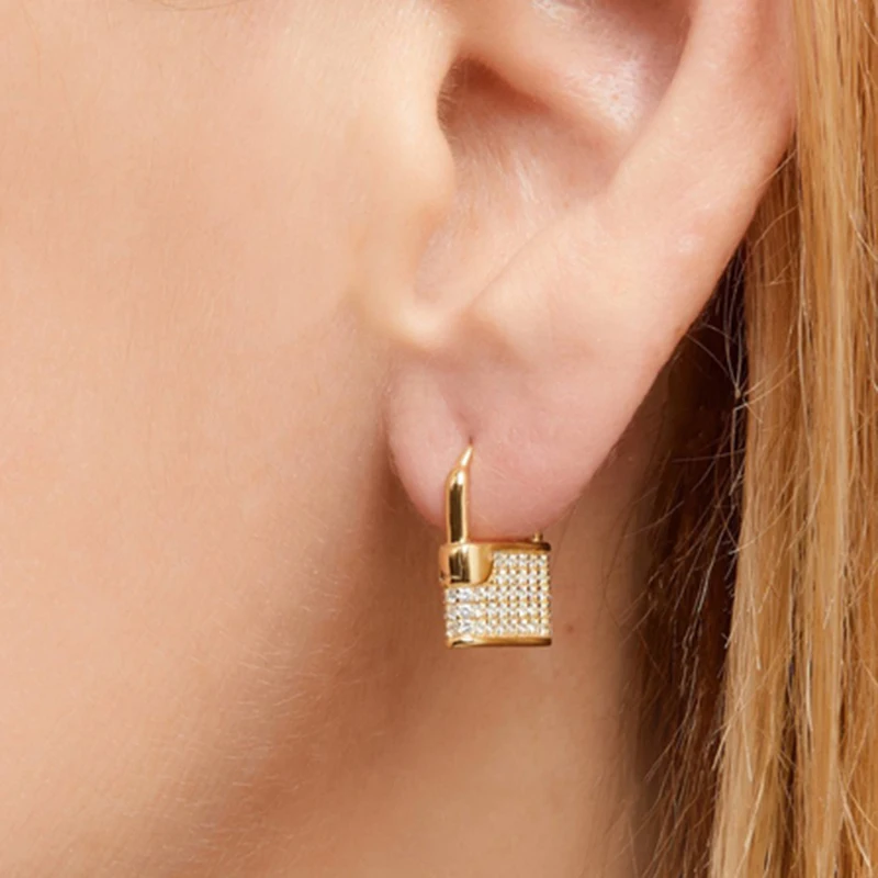 

gold color mini small cz stud earring 2019 summer jewelry new delicate lock micro pave white rainbow cz minimal charming earring