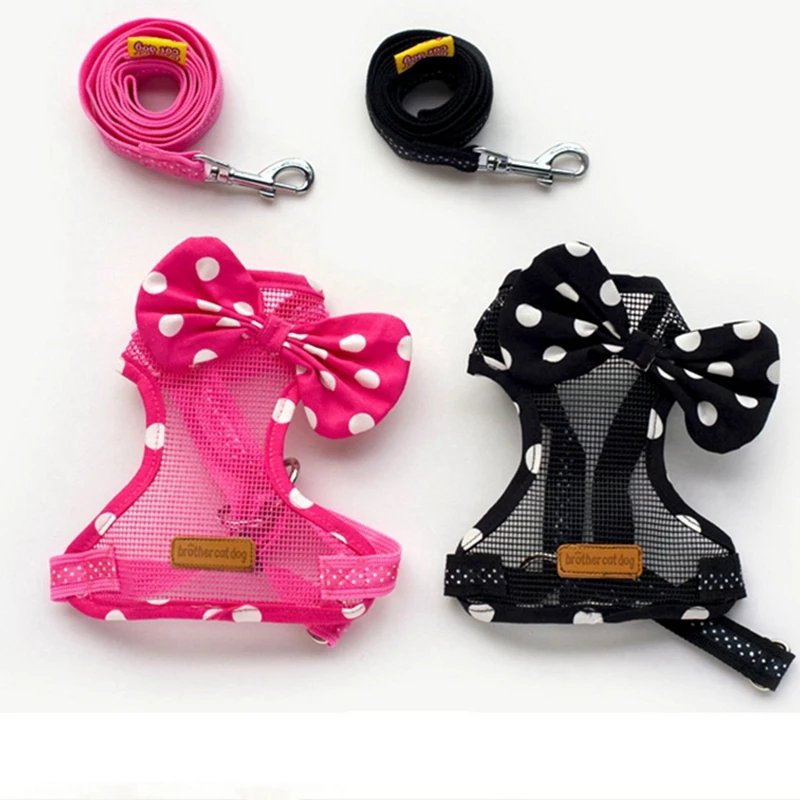 

Adjustable Soft Dog Harness Lovely Sweet Stripe Bow Nylon Vest Harness for Dog Puppy Cat Pet Dogs Chest Strap Leash