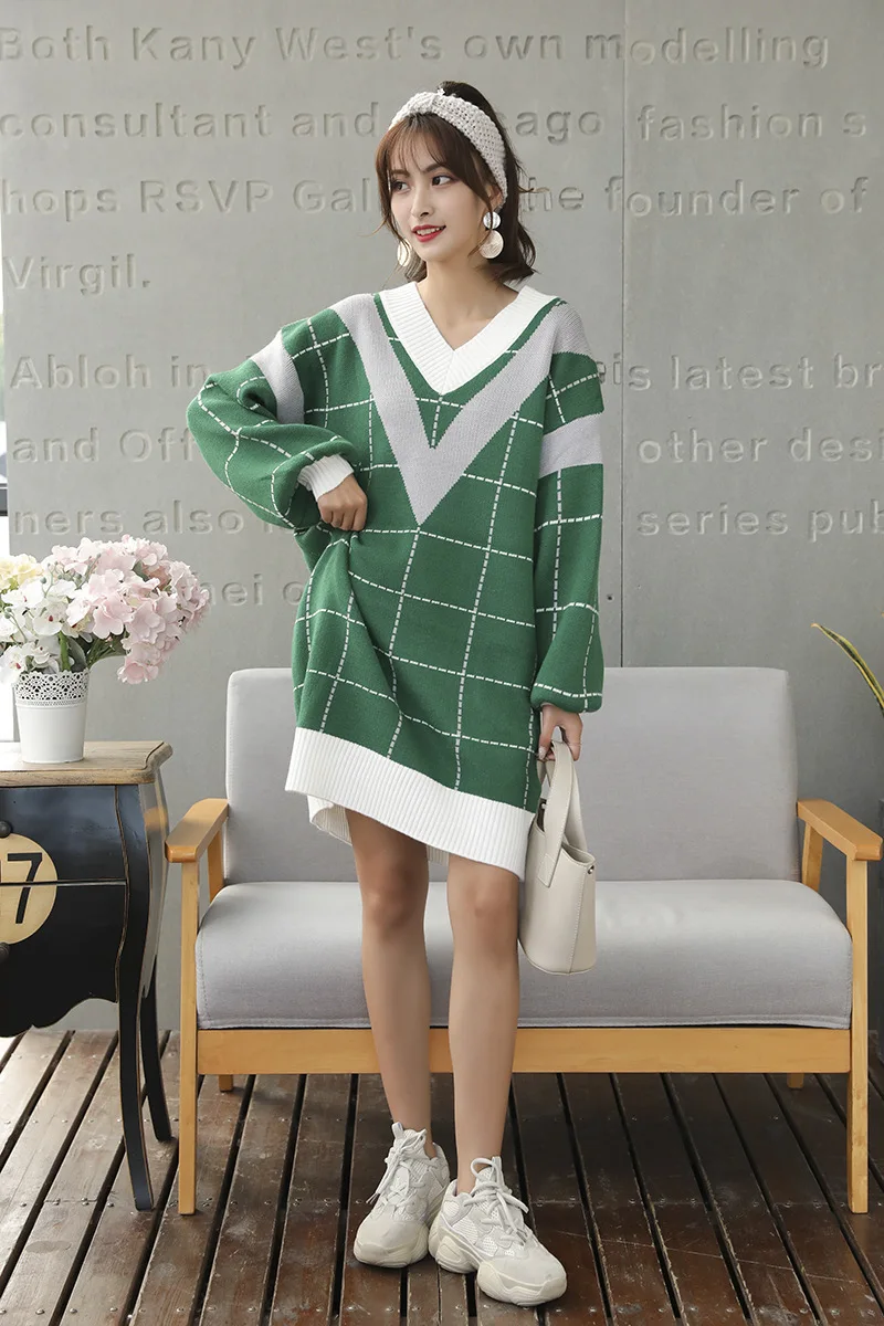 Loose Knitted Sweater V Neck Sweater Female 2018 Women Sweaters dress Pullovers Autumn Long Sleeve Sweater Jumper (17)