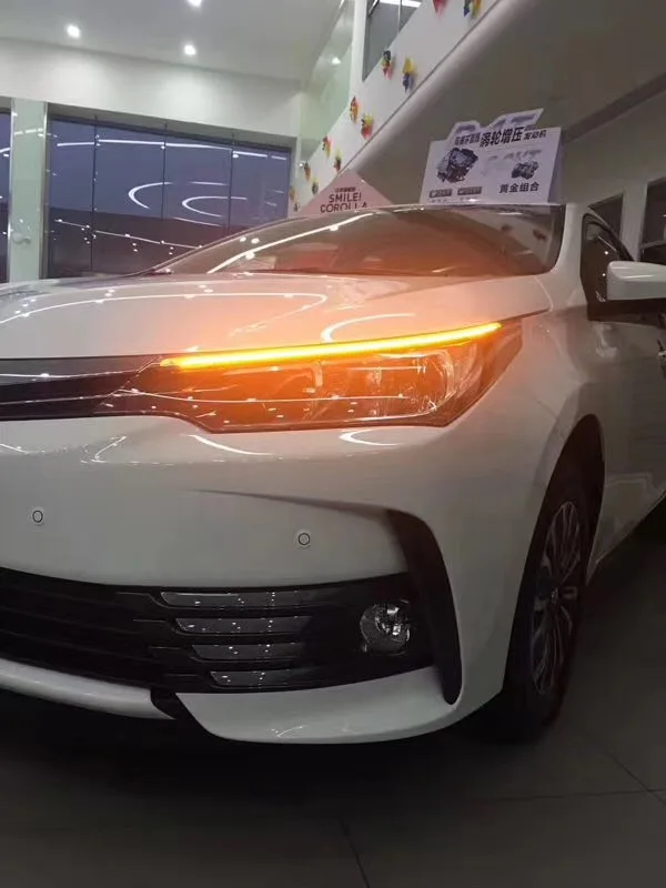 Для Toyota corolla- светодиодный DRL головной светильник для бровей, дневной ходовой светильник, противотуманная фара с плавным динамическим желтым указателем поворота