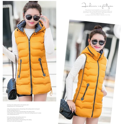 AYUNSUE/Новинка года; брендовые зимние женские жилеты; теплая хлопковая куртка с капюшоном; длинный зимний жилет; большие размеры; женская верхняя одежда; LX863 - Цвет: yellow