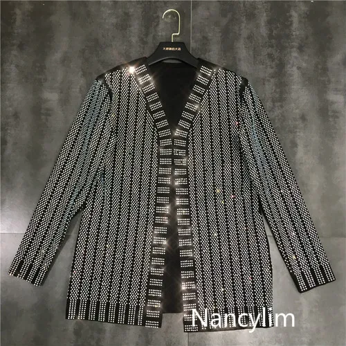 

Jacket Women Spring Summer 2019 New Full-body Shiny Heavy-duty Ironing Drill V-collar Unbuttoned Cardigan Cotton Jackets coat