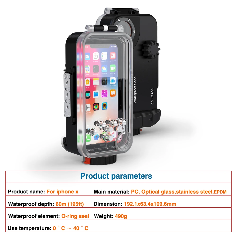 Diving Phone Housing case For iPhone X 60m Professional Waterproof Protective Cover Color Filter Shoot bright Photo Necessary (9)