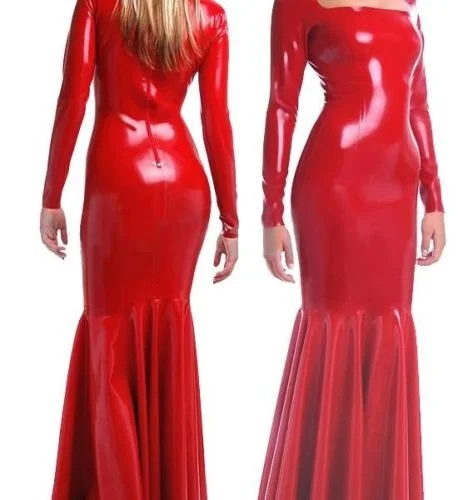 Латексная резина красное красивое элегантное красивое стильное длинное платье размер XS-XXL