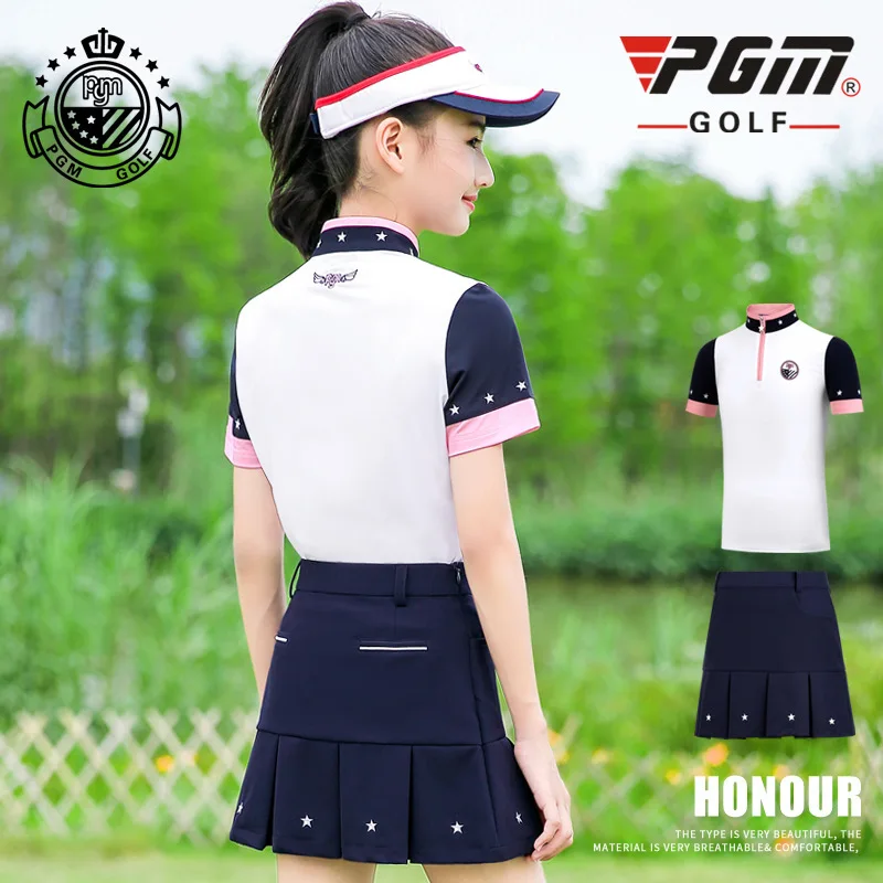 PGM Летний дышащий костюм Одежда для гольфа для детей Одежда для гольфа футболка с короткими рукавами для девочек плиссированная юбка