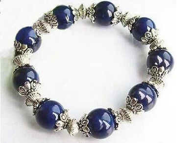 

DYY 822 6pc Beautiful handmade the Tibet Silver dark blue Lapis Lazuli Bracelet 12mm
