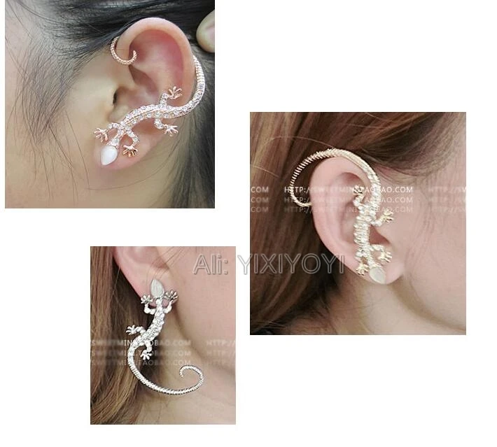 

Beautiful Amazing Gold Silver Cute Lizard Style Circle Ear Stud Earrings Fashion Cool Women's Earring Jewelry Hiphop Girl's Gift