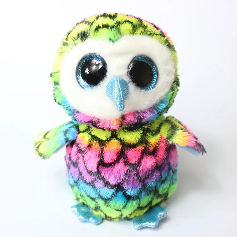 

1pc 15cm Ty Beanie Boos Big Eyes Owl Plush Toy Children Birthday Gift Colorful Owl Kawaii Stuffed Animal Doll TY Baby Kids Toys