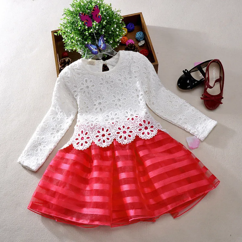 Летнее платье для девочек набор весенней детской одежды с длинным рукавом для девочек нарядное платье принцессы в полоску цвета белый и розовый