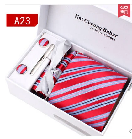 Ikepeibao модные галстуки фиолетовый розовый полосатый галстук набор запонки платок дешевые Gravata Hombre жаккардовые галстуки для мужчин бизнес - Цвет: A23
