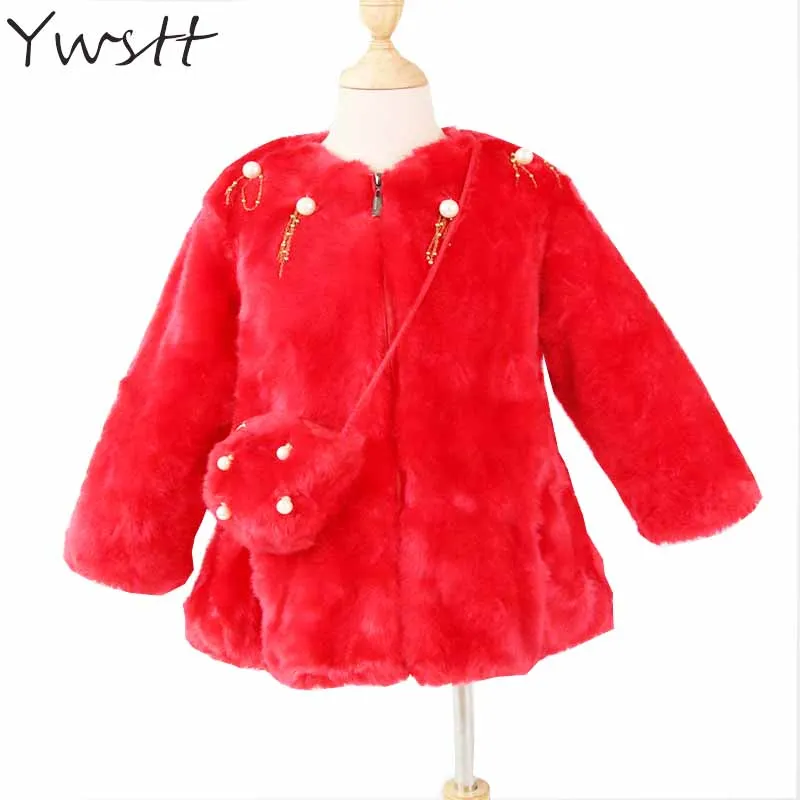 

Ywstt Girls Winter Warm Jacket 2017 NEW Child Fashion Imitation Fur Pearl Jacket + Cute Bag