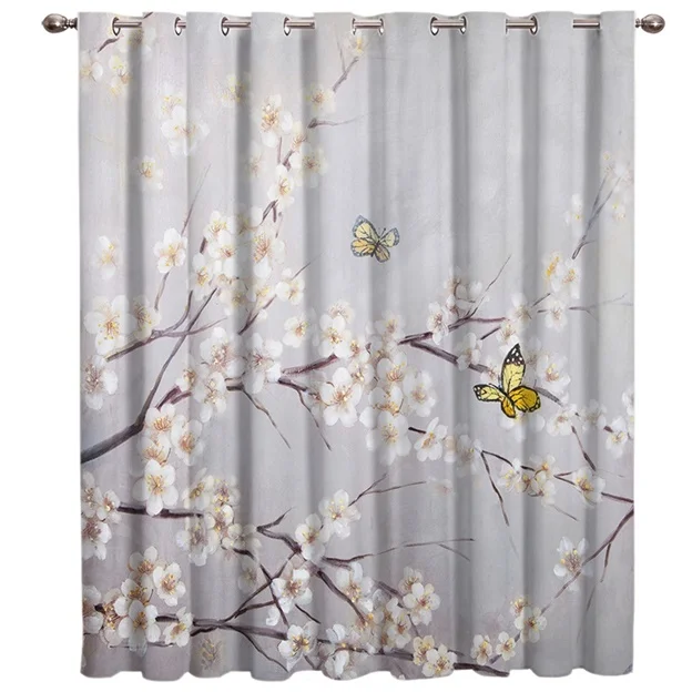 Японские шторы классический Азиатский стиль живописи искусство ветвей цветов и летающих птиц узор гостиной спальни - Цвет: LJS00475