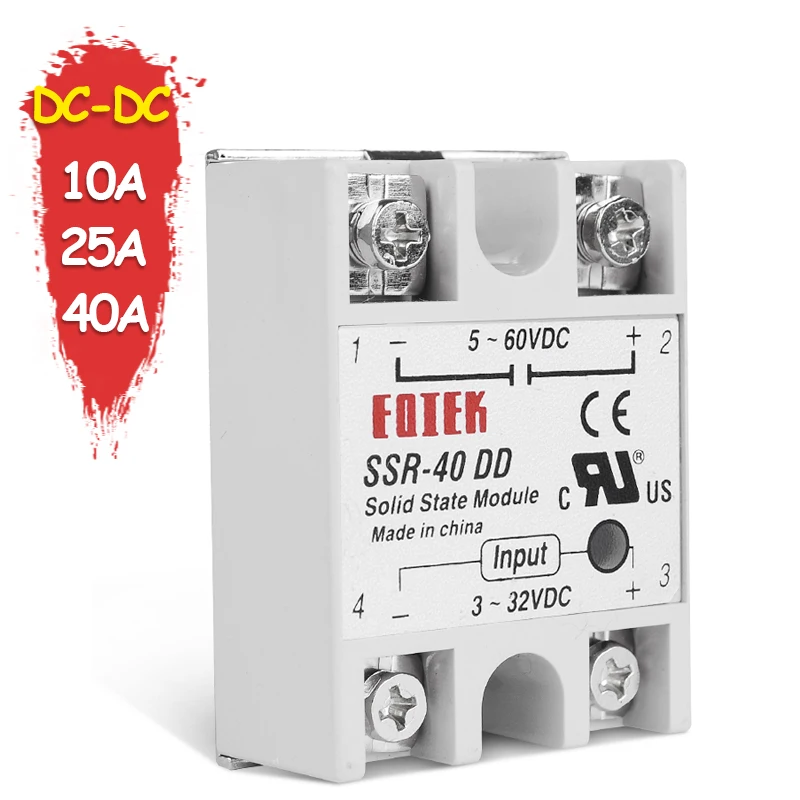 

Single Phase SSR DC-DC SSR-10DD SINOTIMER Solid State Module Relay 10A 25A 40A SSR-40DD 3-32V DC Input