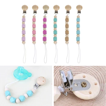 

High Quality Baby Pacifier Clip Chain Wooden Soother Nipple Holder For Infant Feeding Teether MAY29-A
