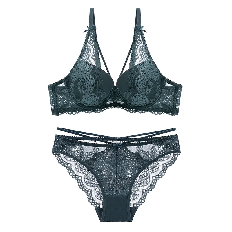 Vente Nouveau Vert ensemble de sous vêtements soutien gorge femmes push up Soutien Gorge en Coton Épais Noir Recueillir Soutien Gorge ensembles de culottes Broderie Dentelle Lingerie PL14 7