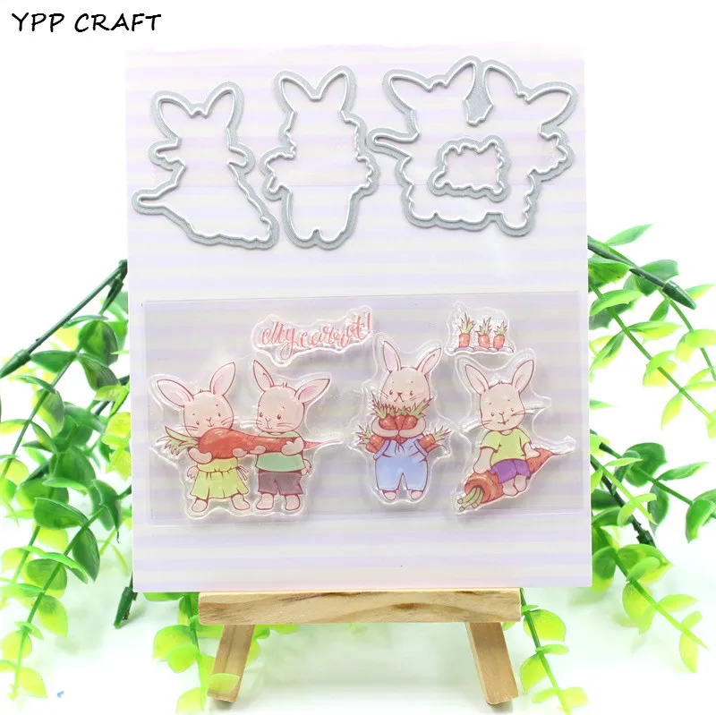 

YPP CRAFT Cute Rabbit Transparent Stamp And Cutting Dies for DIY Scrapbooking/Card Making/Kids Fun Decoration Supplies 1020