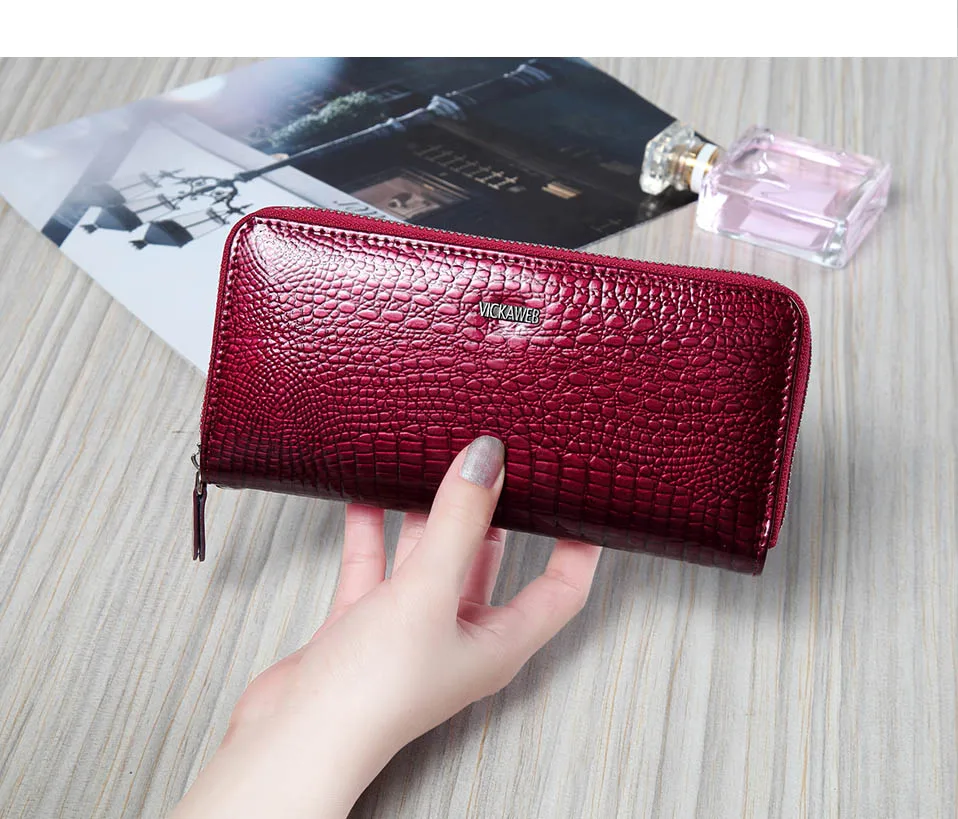VICKAWEB Wristlet Wallet Purse Genuine Leather Wallet Female Long Zipper Women Wallets Card Holder Clutch Ladies Wallets AE38-010