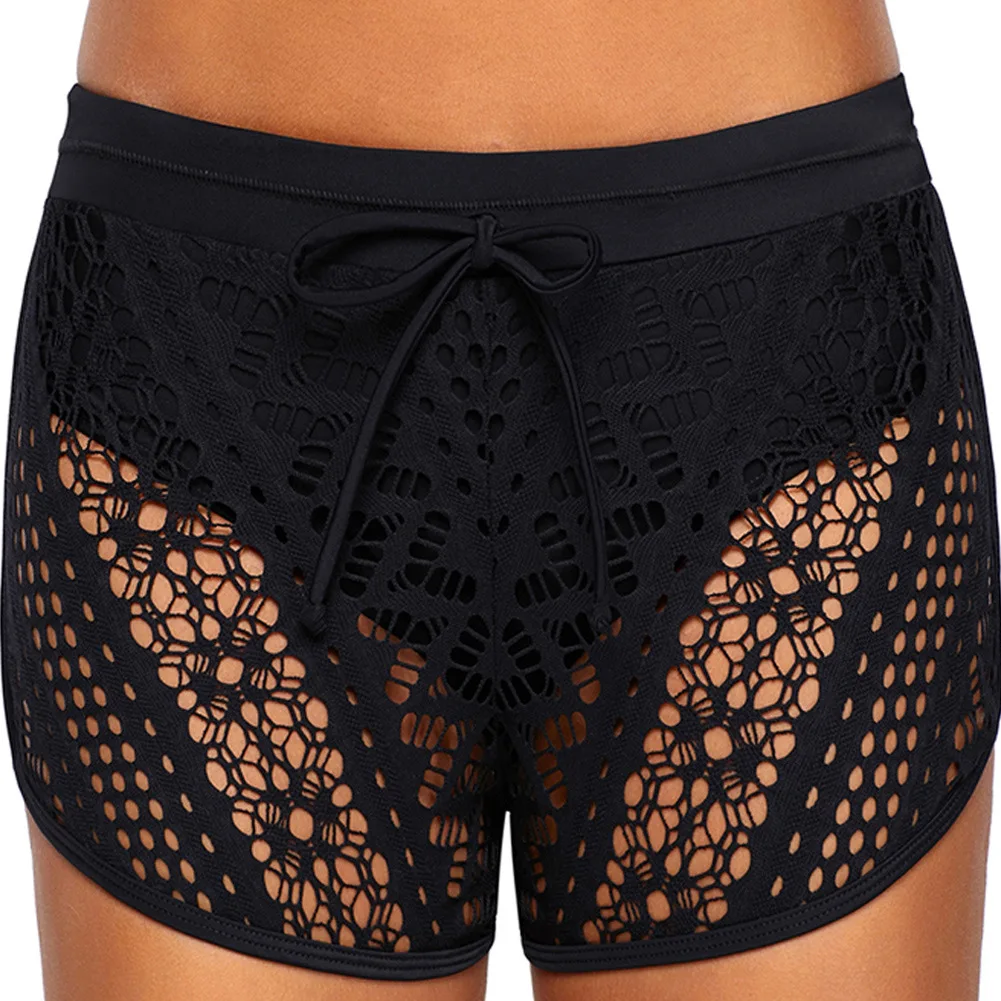 

Sexy Women Swim Bottom Lace Solid Swim Shorts Pants Swimwear Black Boardshort Swimsuit Beach Trunks Female Bathing Suits 76