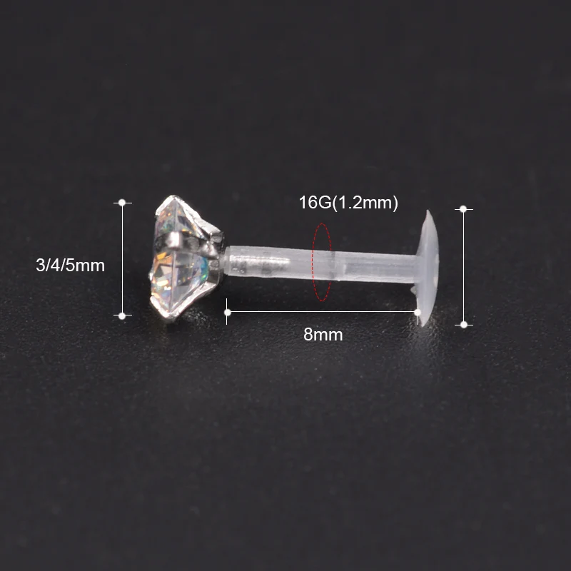 1 Pc Lip Labret Prong Piercing Setting Zircon Tragus Cartilage Flexible Bioplastic Labret Monroe Lip Ring Piercing Jewelry 16G - Image 2