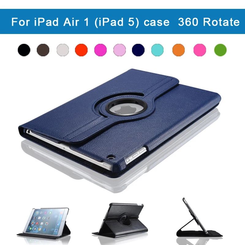 

A1474 A1475 A1476 Microfiber Premium Quality Cover 360 Degrees Rotating Case For iPad Air 1 (iPad 5) Smart Sleep Awake up Tablet