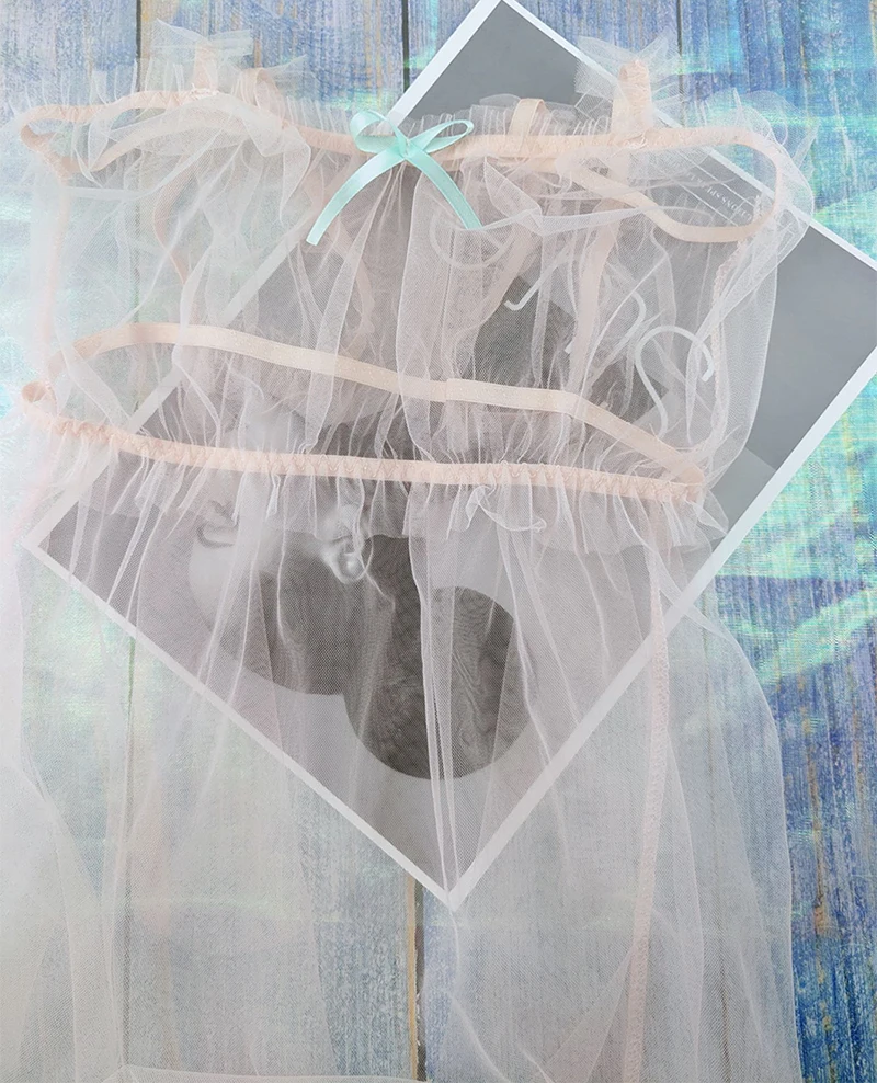Сексуальное женское прозрачное женское белье из сетчатой ткани Пижама на лямках с бантом ультра-тонкое удобное ночное белье костюм для сна