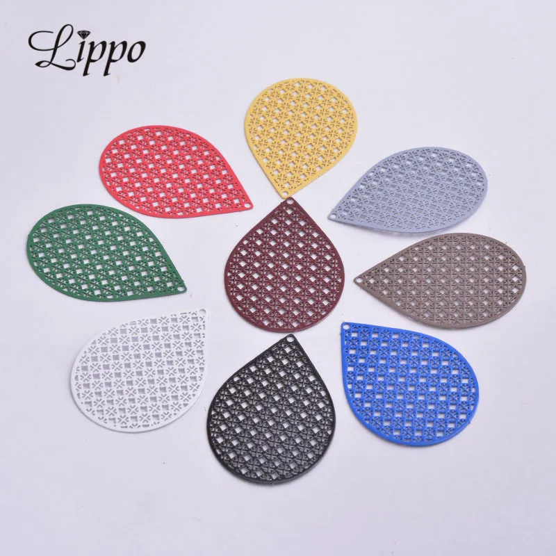 

30pcs AB3954 Brass Drops water Charm Colofull Filigree Painted Grid Charms Earrings Connectors