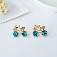 1pair Real. Golden crystal Bike bicycle Cycle stud Earrings for women girl's Rider Jewelry Free shipping 1