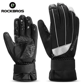 

ROCKBROS Cycling Winter Waterproof Touch Screen Bike Gloves Anti-slip Warm Fleece Reflective Bicycle Gloves For Skiing Snowboard