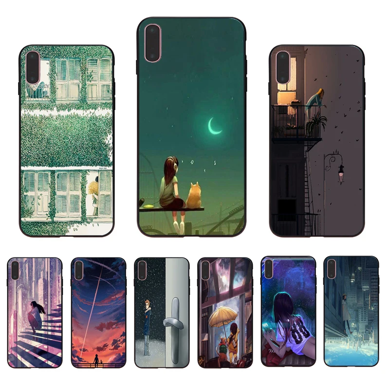 IMIDO Lonely girl in the city Мягкий силиконовый чехол для телефона iphone 7 8 X Xs Xr Xsmax 6 5 6s/6/7/8plus 5s 6s