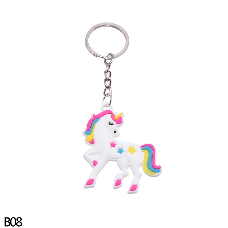 5/10pc Rainbow PVC Cute Animal Horse Unicorn Keychain Alloy Key Ring For Men Women Bag Phone Car Key Chian Decoration Gift Favor - Цвет: B08