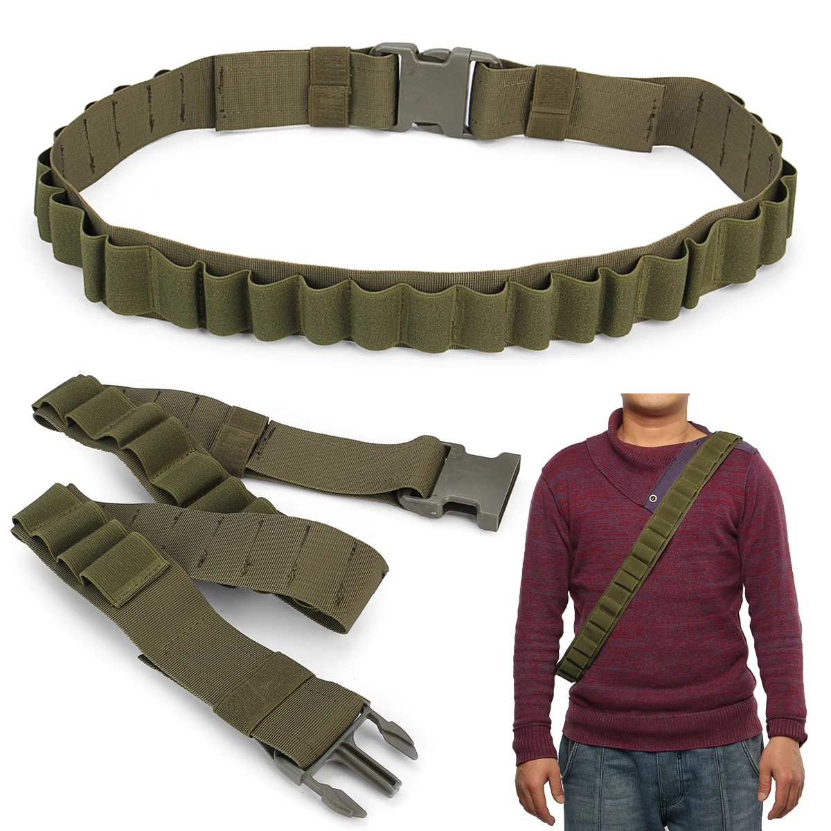110x5cm 28 Hole Cartridge Belt Bullet Belt Bag Bandolier Belt Hunting