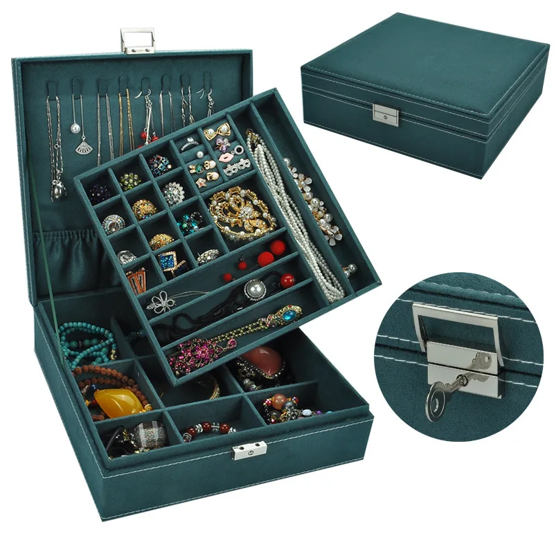 

Exquisite Travel Jewelry Box Double Layer Women Necklace Rings Stud Earrings Storage Organizer Girl Gift Boxes Case Accessories