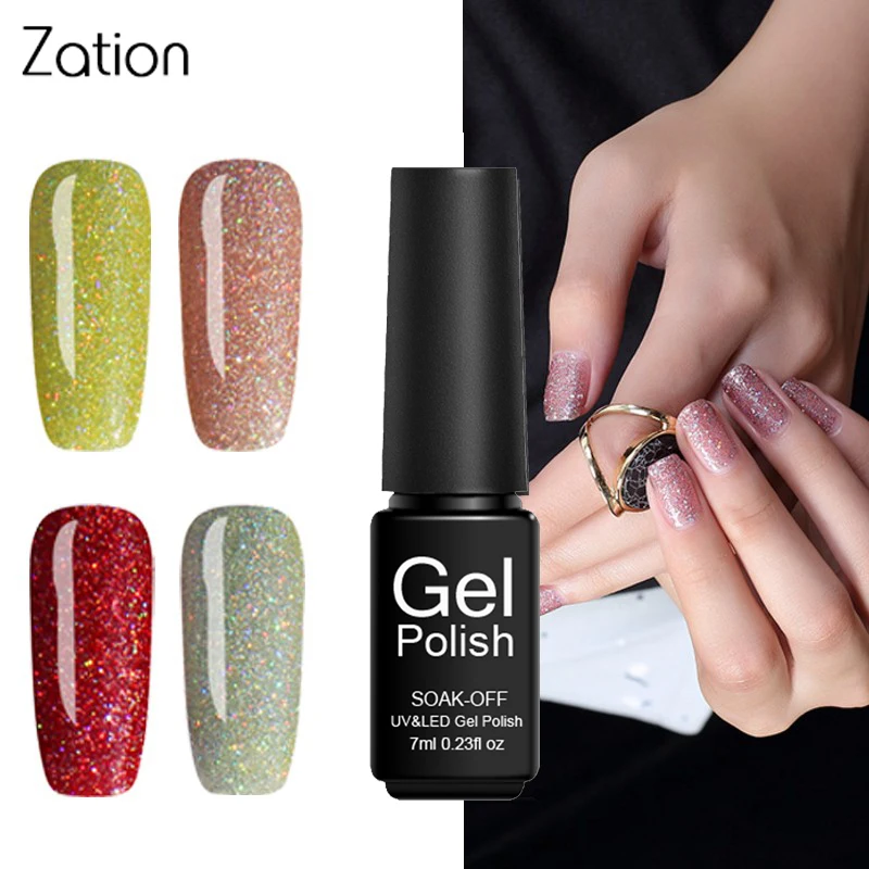 

Zation Neon Nail Gel Polish Semi Permanent Shiny Nail Polish Glitter Gel Glint Long Lasting Soak Off Hybrid UV Gel Varnish Art