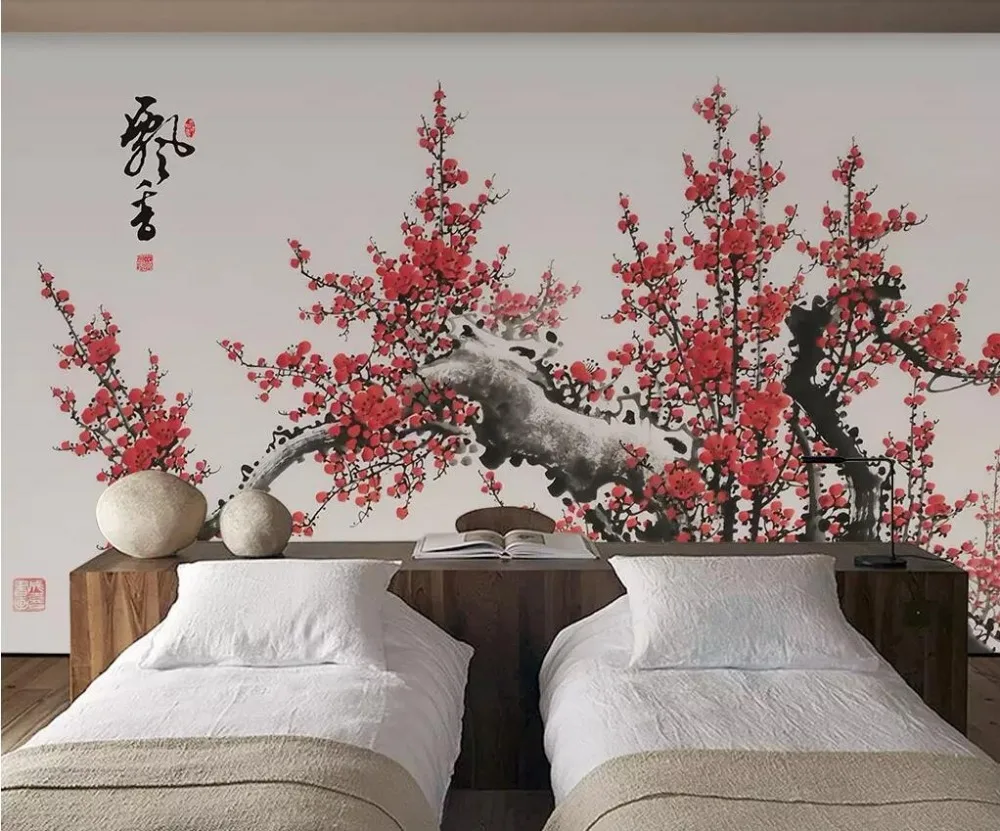 Beibehang 3d обои в китайском стиле, ручная роспись, слива, гостиная, спальня, стена, ресторан, украшение комнаты, фоновые обои