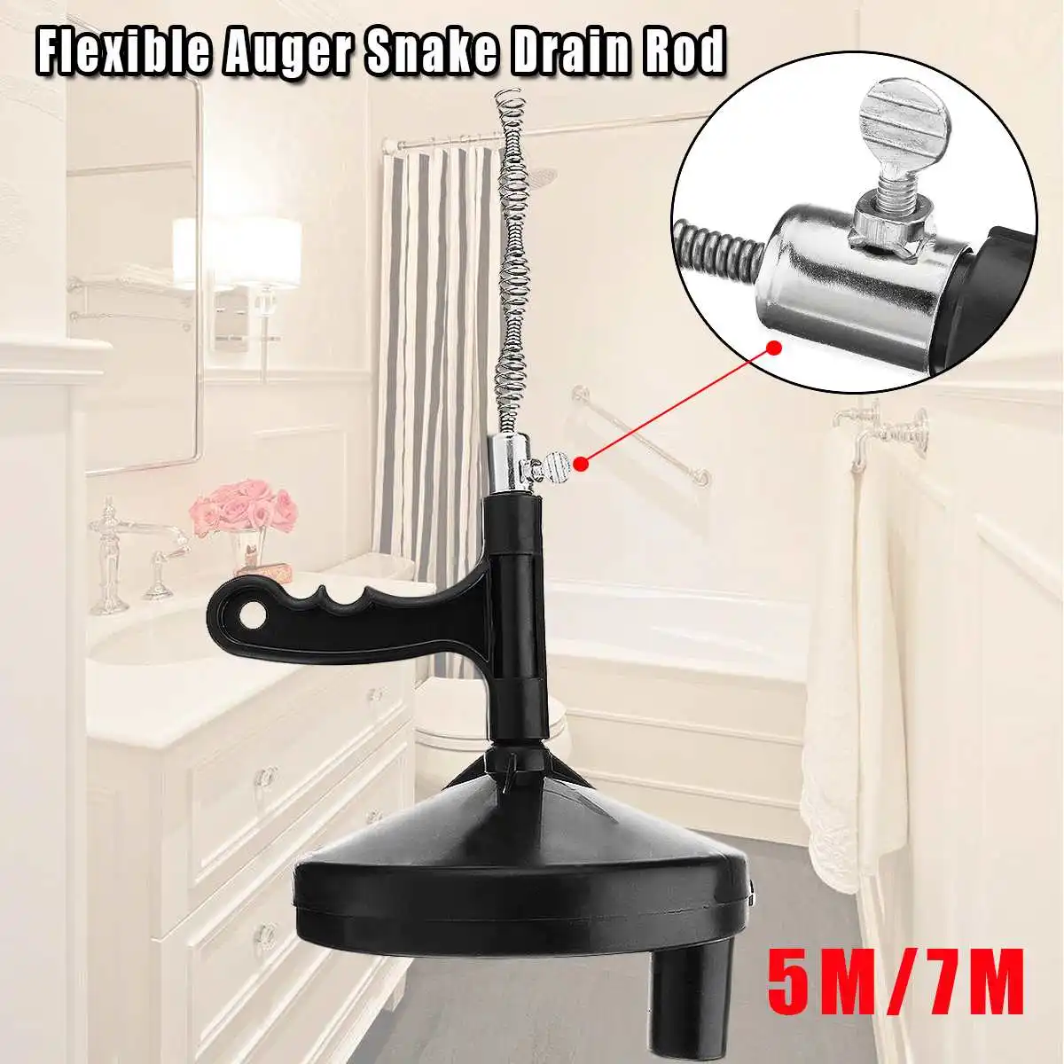 

New Sink Pipe Drain Cleaner Unblocker Auger Unblock Plunger with 5M 7M Snake Cable Household Cleaning Brush Dredging Tool Sewer