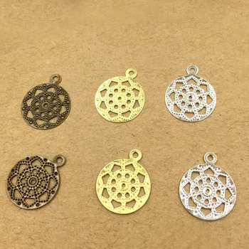 

13mm Vintage Filigree Flower Charms Circle Pendant Beads Bu Yao Hair Clasps Stick Wraps Links Blanks Findings Multi-color Plated