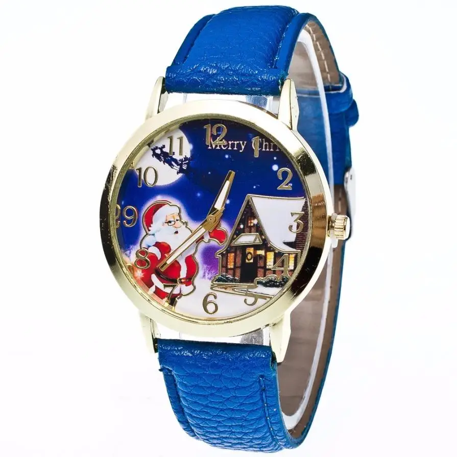 

Fashion Christmas Elderly Pattern Leather Band Analog Quartz Vogue Watches women's watches of the famous luxury brand clock