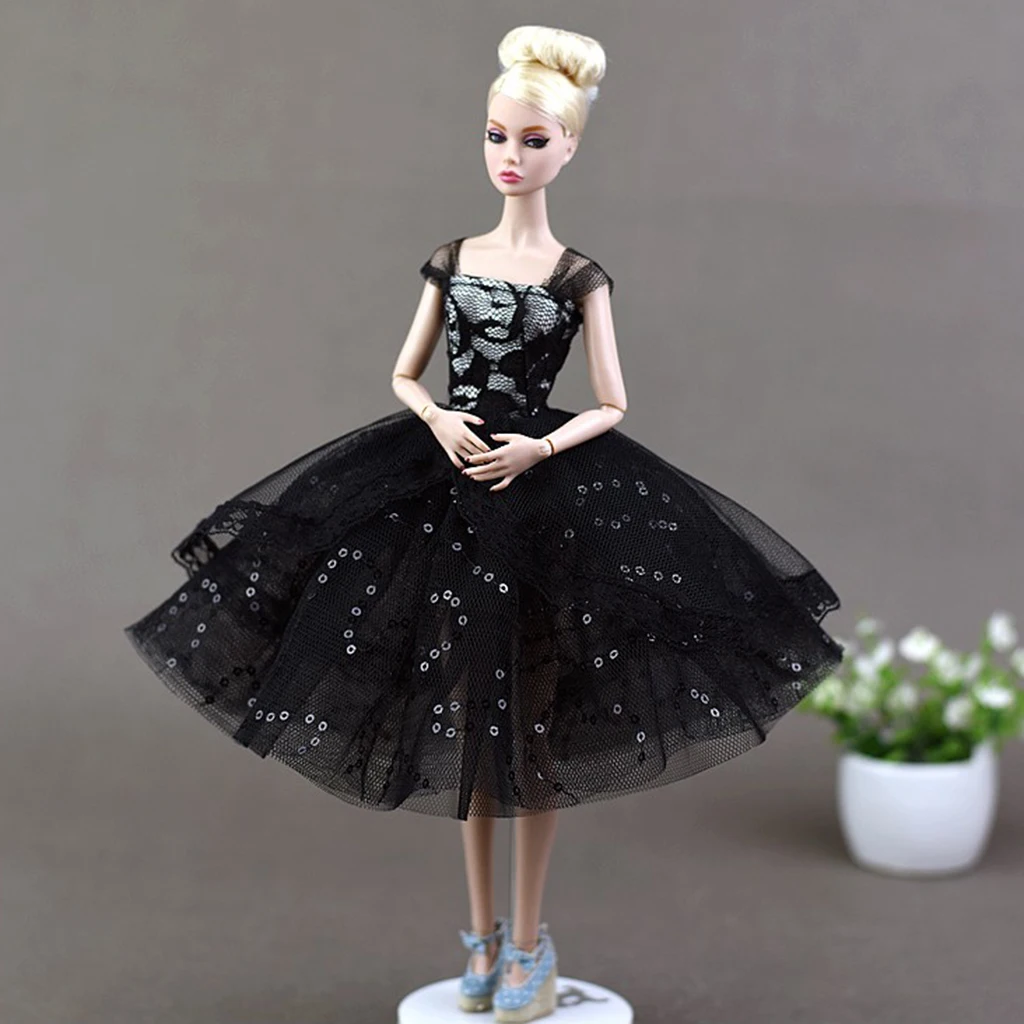 Stylish 1/6 BJD Fashion Doll Dress Form Wedding Dress Evening Gown Pettiskirt Garment For 12inch Doll Party Dancing Outfit Black