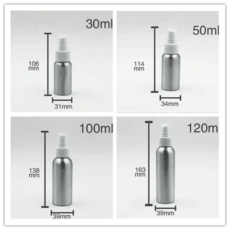 30 мл 50 мл 100 мл 120 мл Пустые серебряные алюминиевые металлические парфюмерные флаконы с распылителем пустые косметические контейнеры оптом