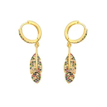 ZHUKOU Пара 14x41 мм конфеты падение листьев серьги гвоздики сверкающие серьги латунь серьги с цирконием кубической огранки Модель: VE54