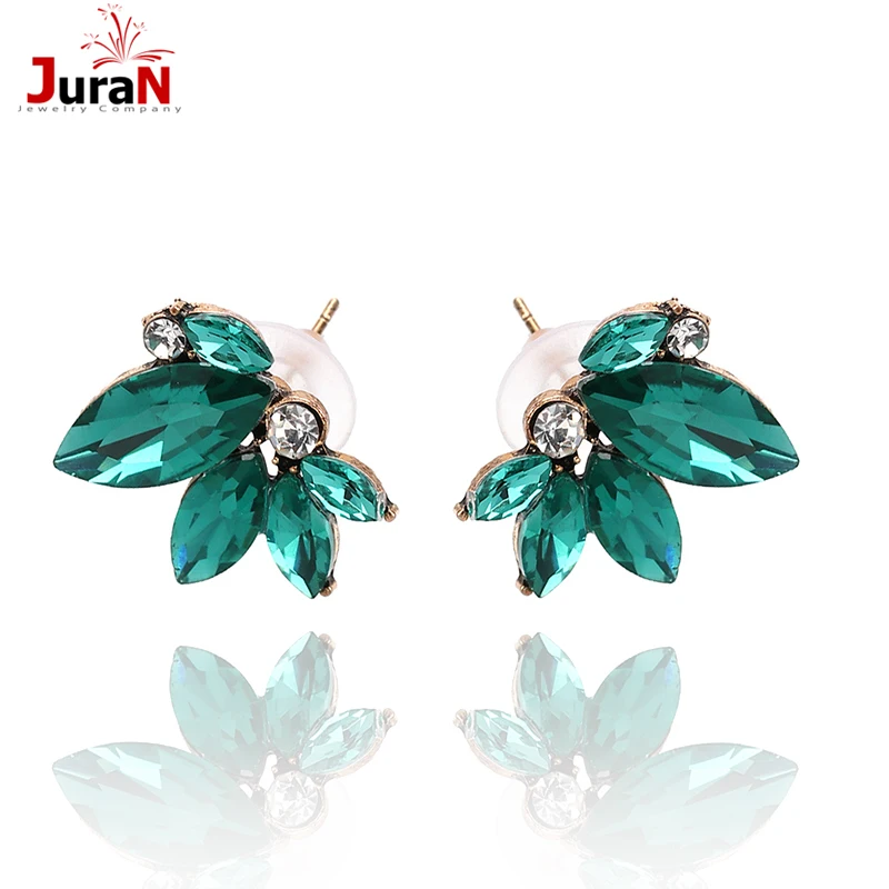 

JURAN Cute Romantic Crystal Earring Statement 2017 Pink Gem Beads Sweet Stud Earrings For Women Party Wedding Wholesale F2409