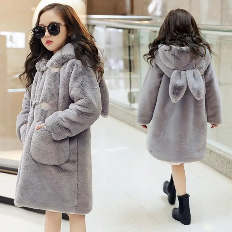 

Teenage Winter Cartoon Thick Parkas Children Outerwear Kids Girls Faux Fur Fleece Ear Hooded Coats Jackets girls winter coat