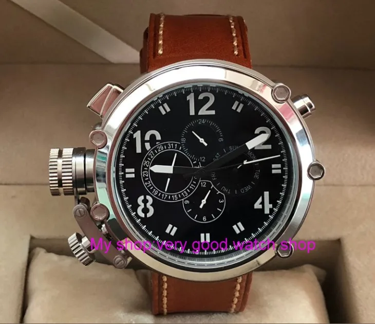 50mm parnis black dial Left hand type Automatic Self-Wind movement multi-function luminous Men's watches pa64-p8 | Наручные часы