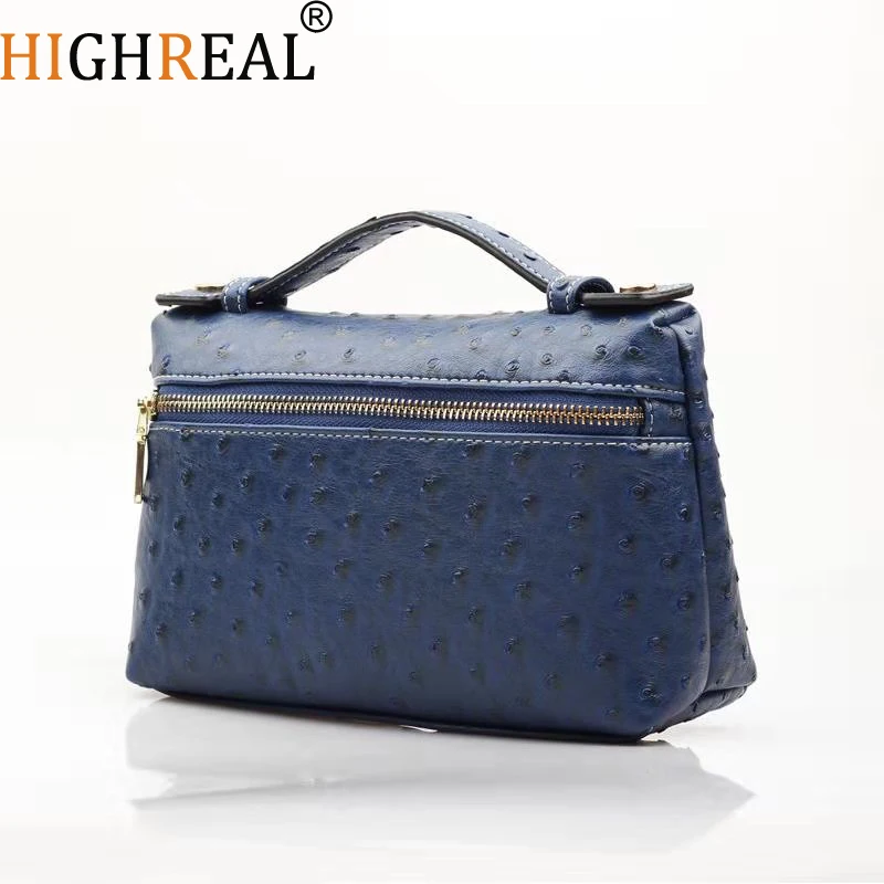 

HIGHREAL New Customize Design with Ostrich Pattern Genuine Leather Handbags Female Party Clutch Bag Trendy Bag