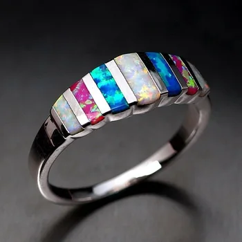 

FDLK Fashion Rainbow Imitation Opals Rings for Women Wedding Finger Rings Engagement Jewelry DIY Decoration Size 6 7 8 9 10 11