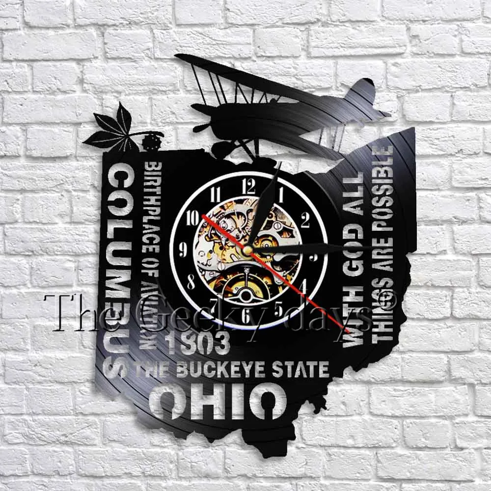 С God все вещи возможны Buckeye State Ohio винтажные 3D настенные часы виниловая запись