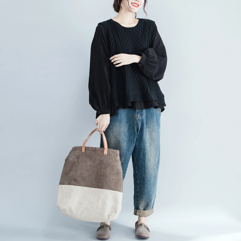 Винтаж Ретро Богемный Хиппи Boho Свободные мешковатые Blusas Femininas Elegante кофе черный хлопок Весенняя блузка для женщин топы корректирующие комплект из 2